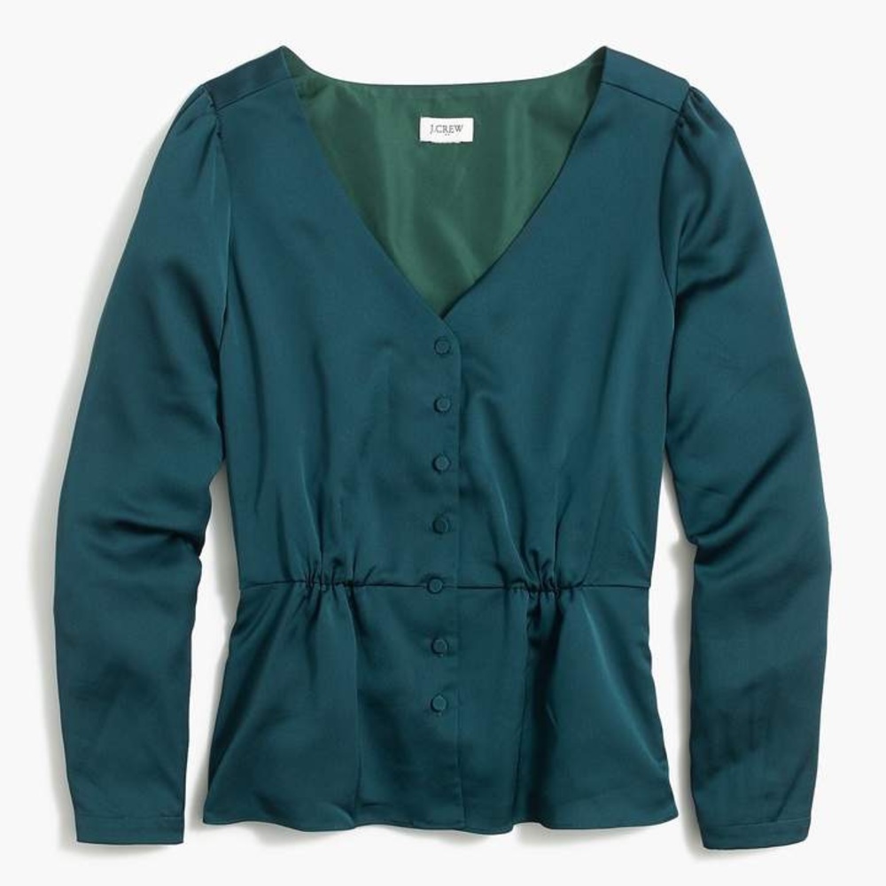 NWT J Crew Women’s Emerald Peplum Blouse with Buttons